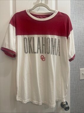Oklahoma Short Sleeve Ringer Tee - White & Crimson